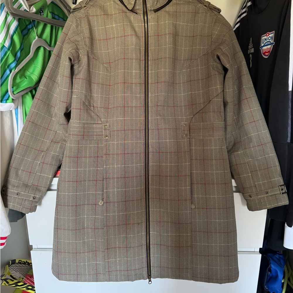 Plaid Long Zip-Front Women's Coat - Brown